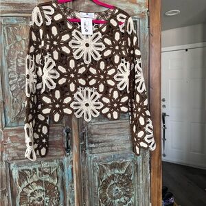 POL Brown and Cream Crochet Sweater
